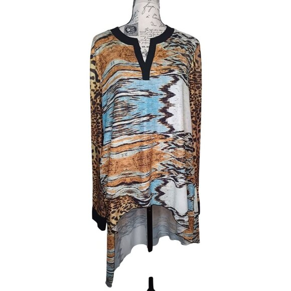 Dor Dor Couture Large Asymmetrical Tunic Top Dress Lagenlook ArtsyWear Abstract - Picture 1 of 4